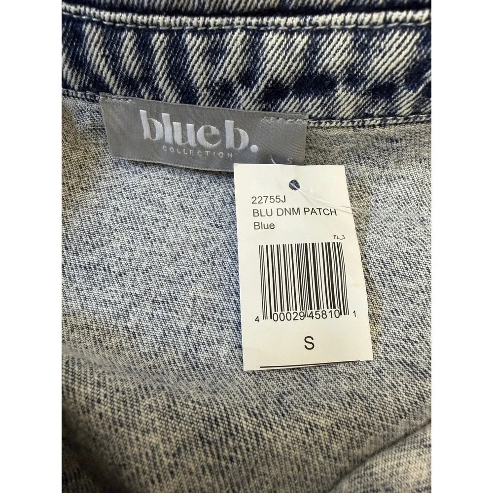 Blue‎ B Womens Acid Wash Denim Western Patch Oversized Shacket Light Blue S